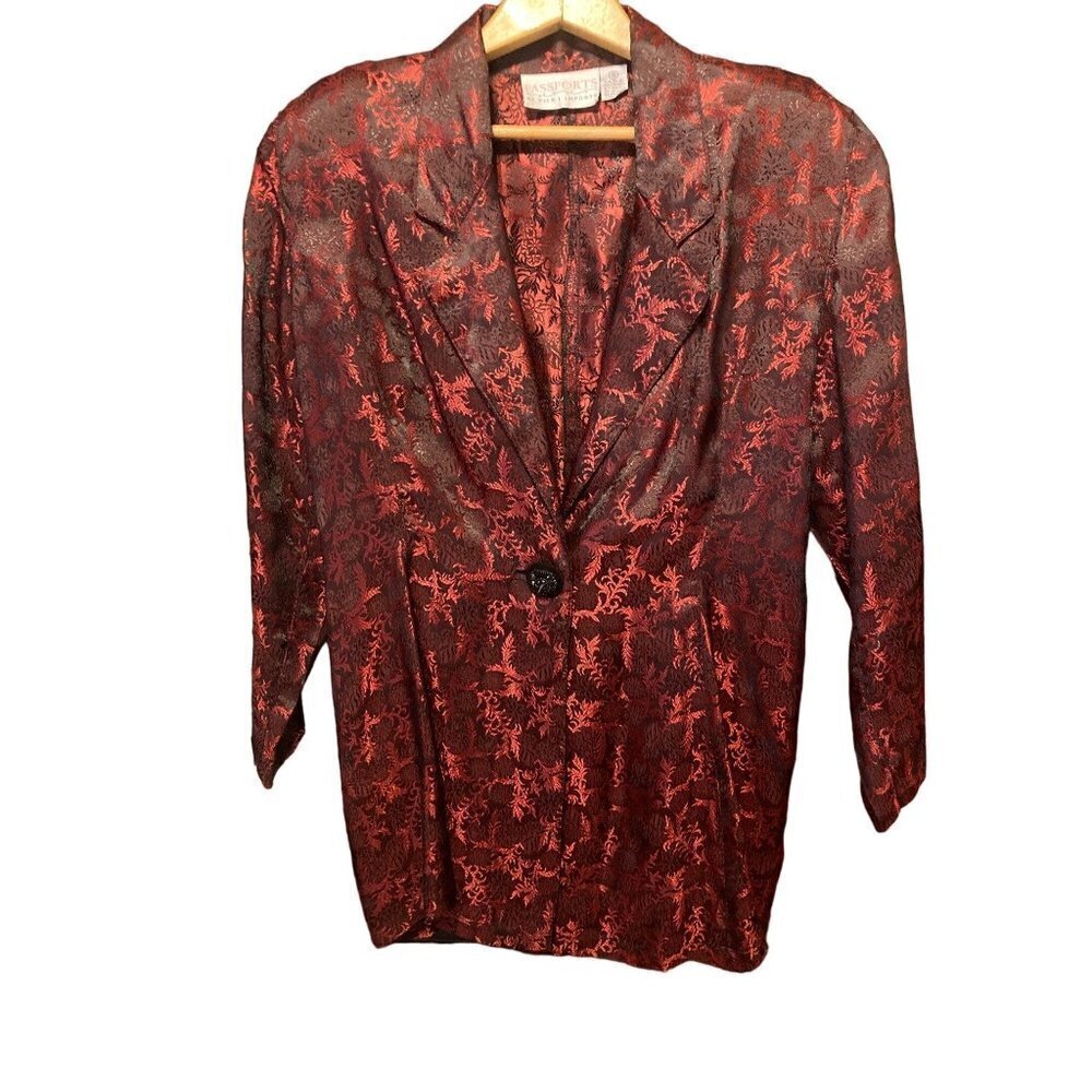 Women's Passports of Pier 1 Vintage Dressy Topper Jacket Red Brocade Small Sexy